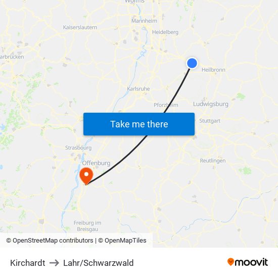Kirchardt to Lahr/Schwarzwald map