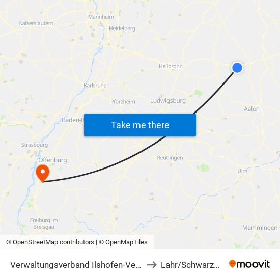 Verwaltungsverband Ilshofen-Vellberg to Lahr/Schwarzwald map