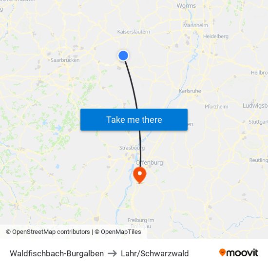 Waldfischbach-Burgalben to Lahr/Schwarzwald map