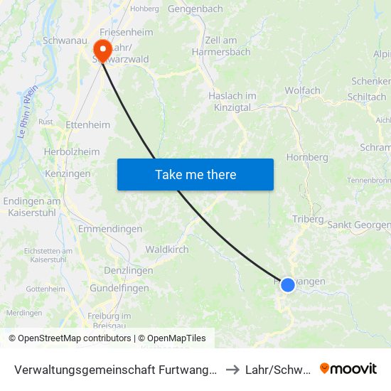 Verwaltungsgemeinschaft Furtwangen Im Schwarzwald to Lahr/Schwarzwald map