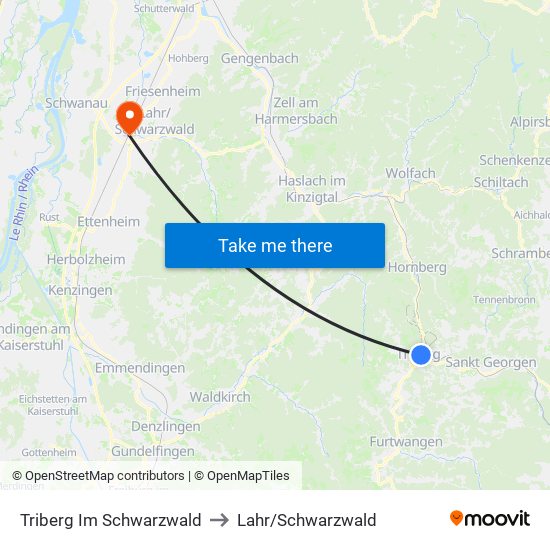 Triberg Im Schwarzwald to Lahr/Schwarzwald map