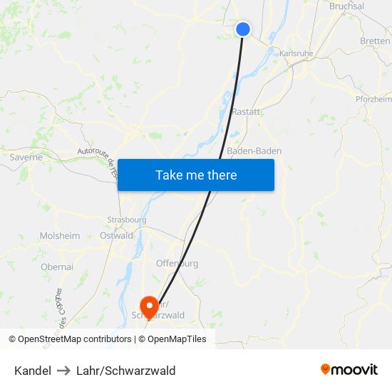 Kandel to Lahr/Schwarzwald map