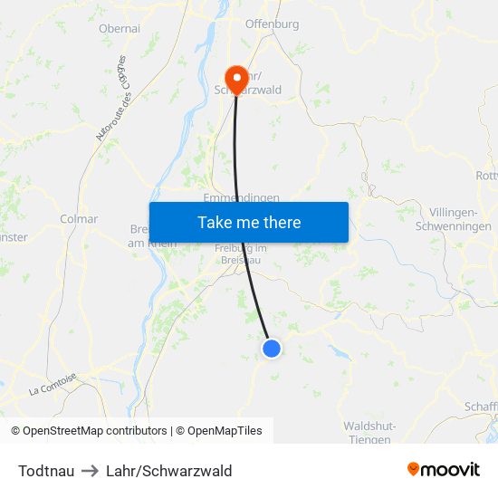 Todtnau to Lahr/Schwarzwald map