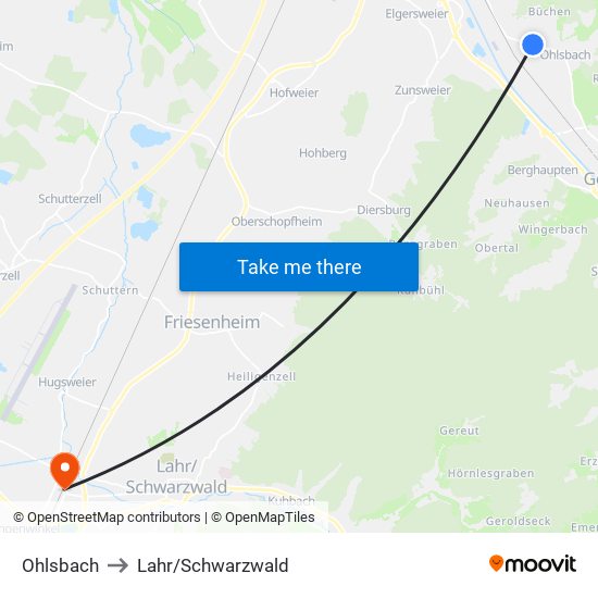 Ohlsbach to Lahr/Schwarzwald map