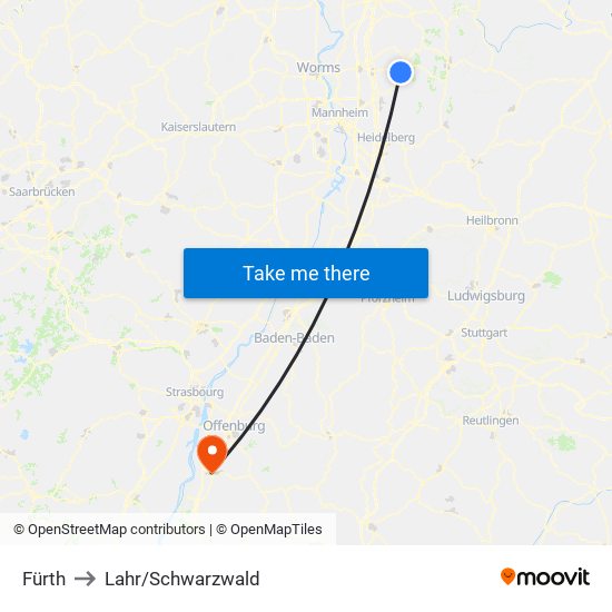 Fürth to Lahr/Schwarzwald map