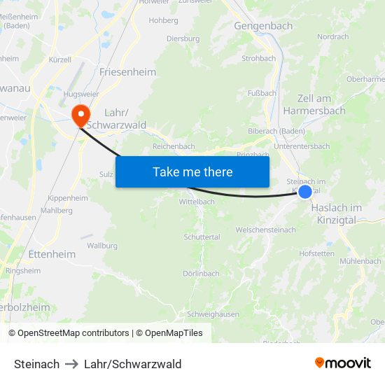 Steinach to Lahr/Schwarzwald map