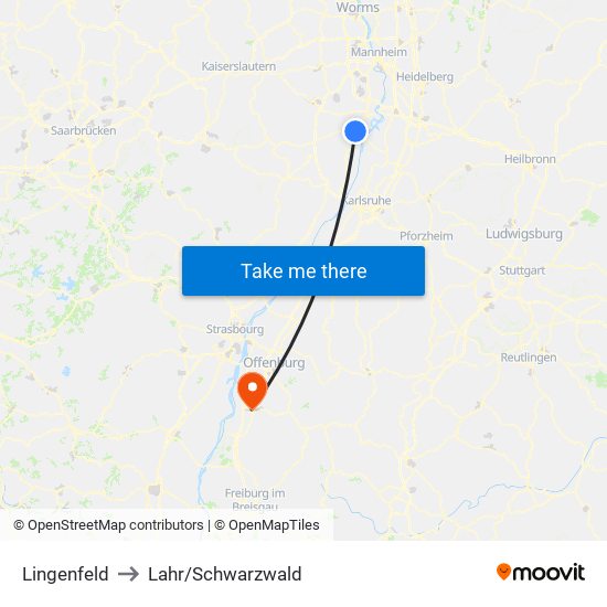 Lingenfeld to Lahr/Schwarzwald map