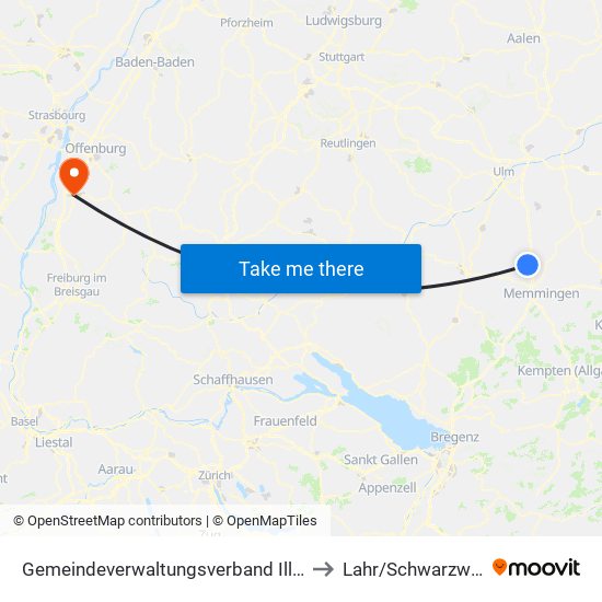 Gemeindeverwaltungsverband Illertal to Lahr/Schwarzwald map