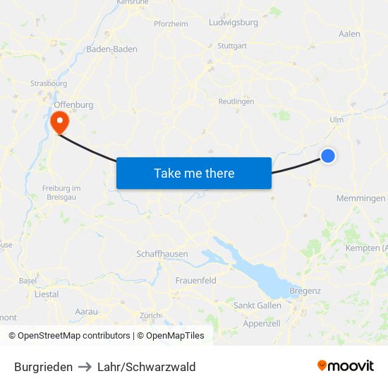 Burgrieden to Lahr/Schwarzwald map
