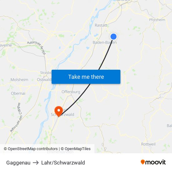 Gaggenau to Lahr/Schwarzwald map