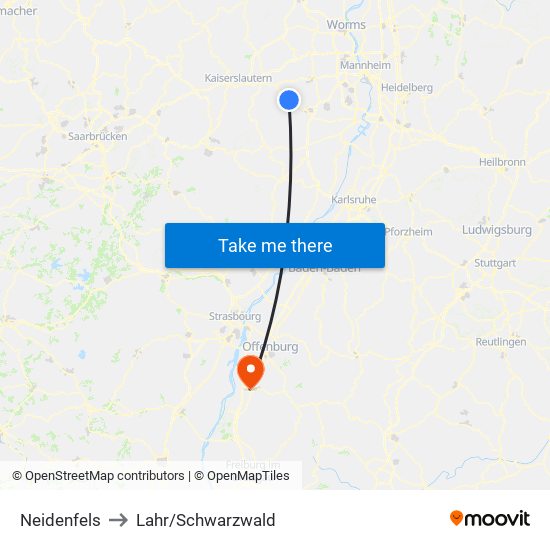 Neidenfels to Lahr/Schwarzwald map