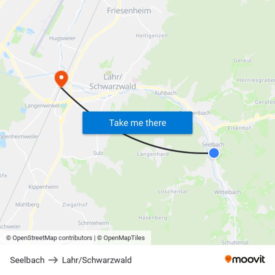 Seelbach to Lahr/Schwarzwald map