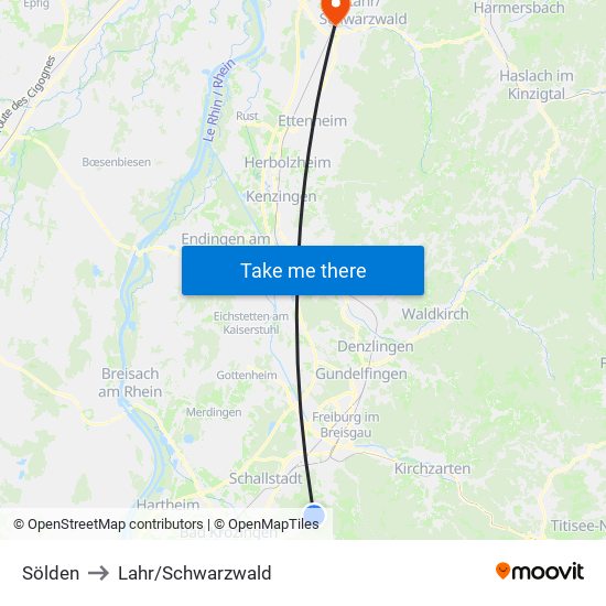 Sölden to Lahr/Schwarzwald map