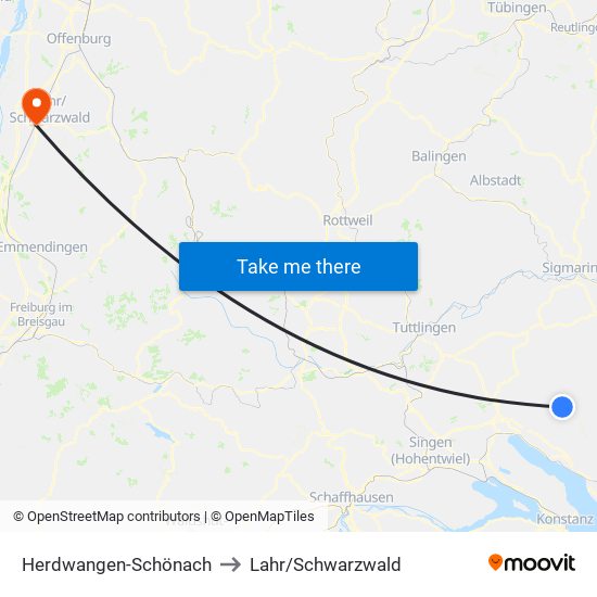 Herdwangen-Schönach to Lahr/Schwarzwald map