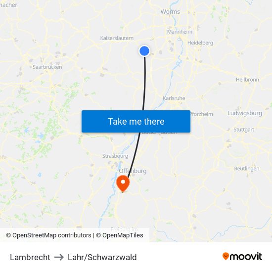 Lambrecht to Lahr/Schwarzwald map