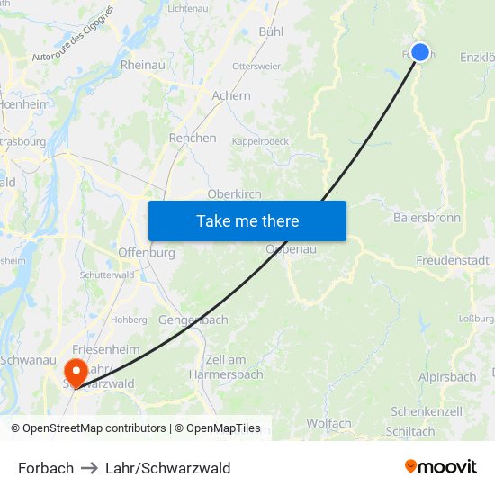 Forbach to Lahr/Schwarzwald map