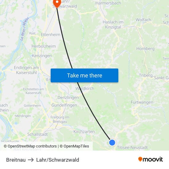 Breitnau to Lahr/Schwarzwald map