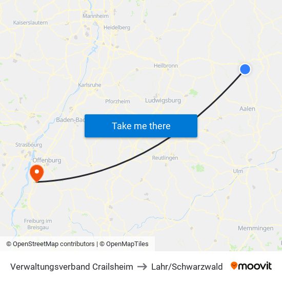 Verwaltungsverband Crailsheim to Lahr/Schwarzwald map