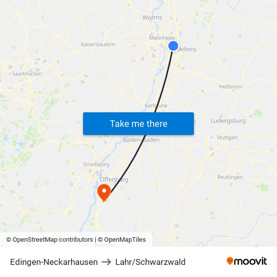 Edingen-Neckarhausen to Lahr/Schwarzwald map