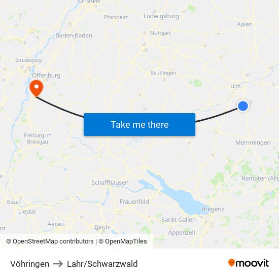 Vöhringen to Lahr/Schwarzwald map