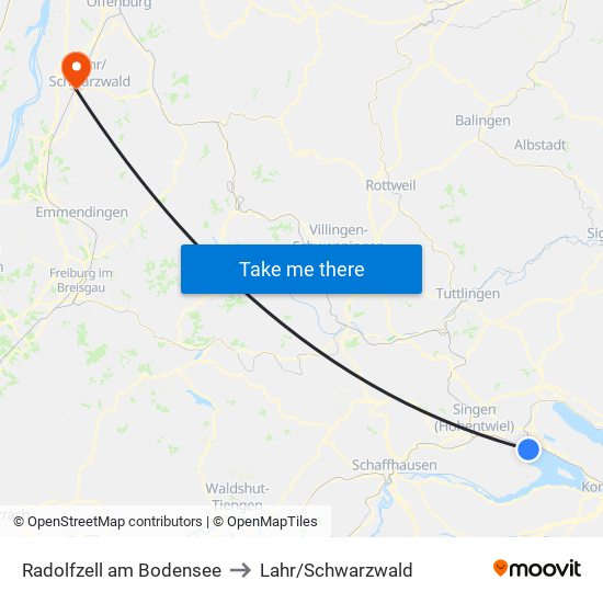 Radolfzell am Bodensee to Lahr/Schwarzwald map