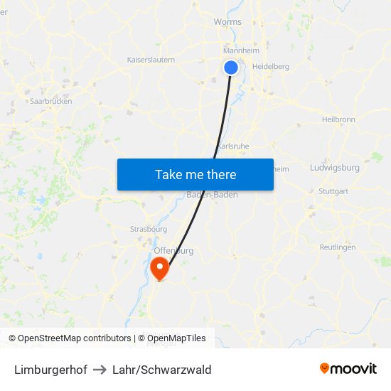 Limburgerhof to Lahr/Schwarzwald map