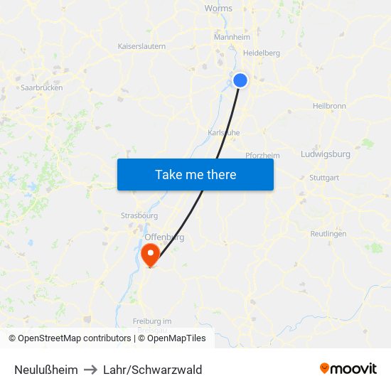 Neulußheim to Lahr/Schwarzwald map