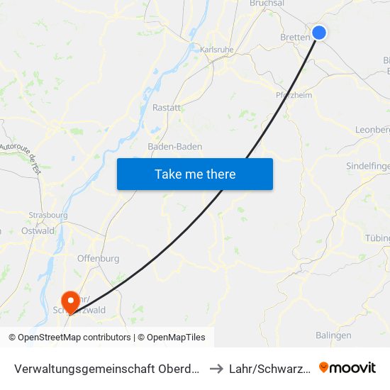 Verwaltungsgemeinschaft Oberderdingen to Lahr/Schwarzwald map