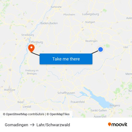 Gomadingen to Lahr/Schwarzwald map