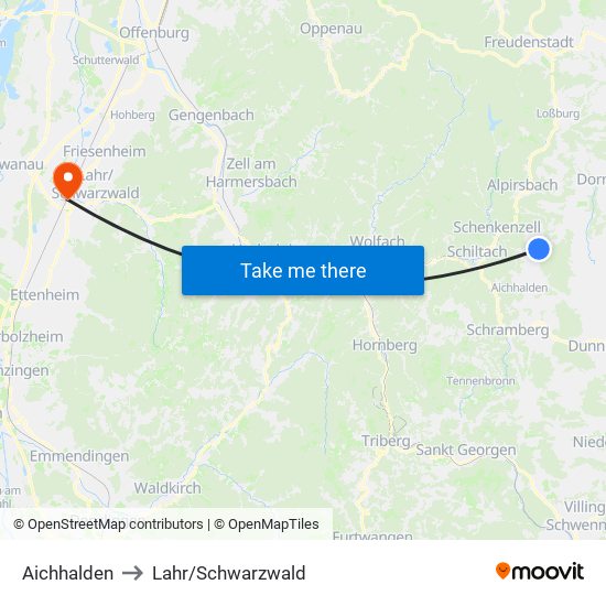 Aichhalden to Lahr/Schwarzwald map