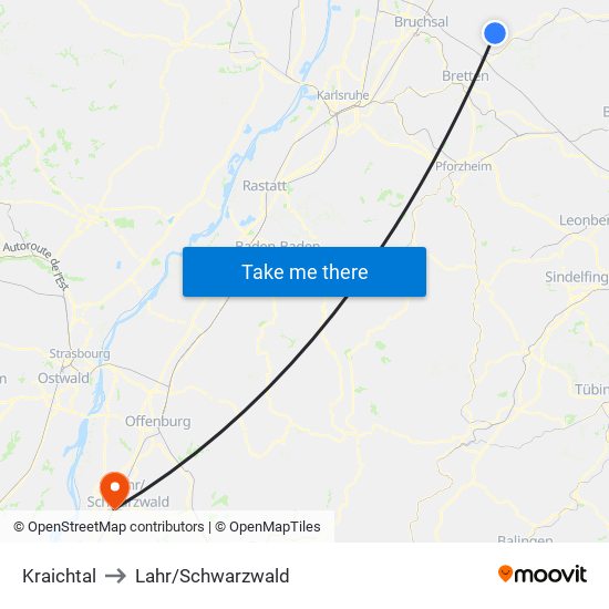 Kraichtal to Lahr/Schwarzwald map