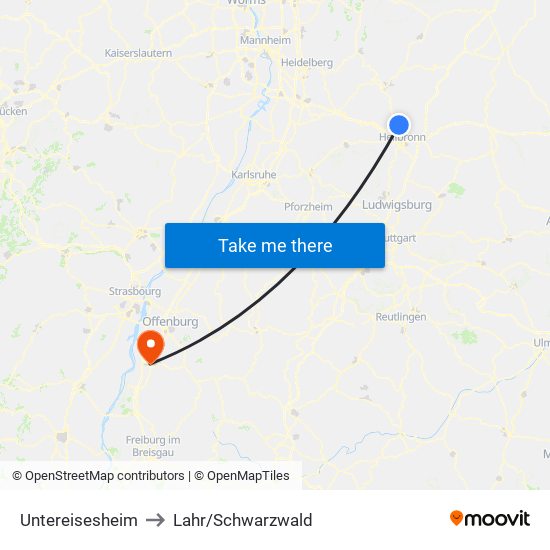 Untereisesheim to Lahr/Schwarzwald map