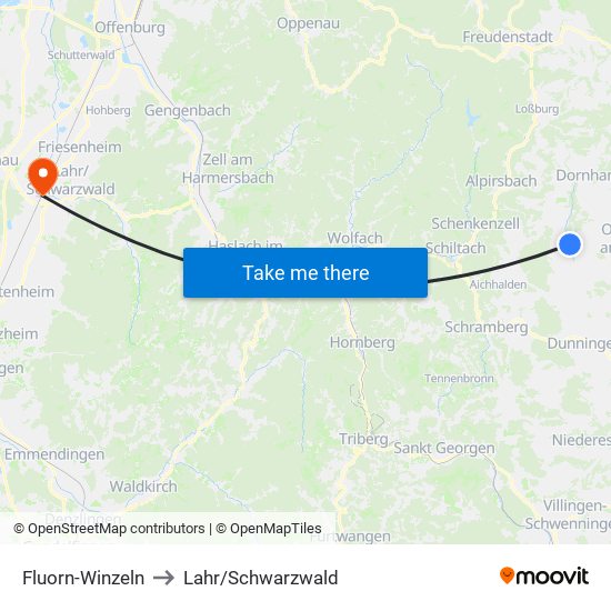 Fluorn-Winzeln to Lahr/Schwarzwald map