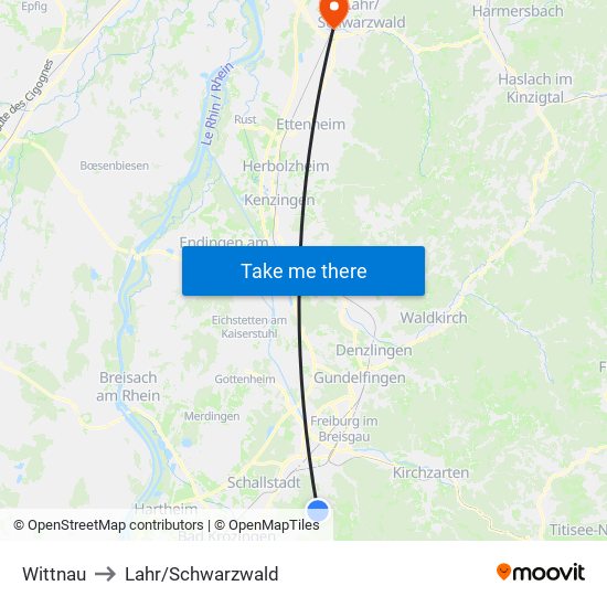 Wittnau to Lahr/Schwarzwald map