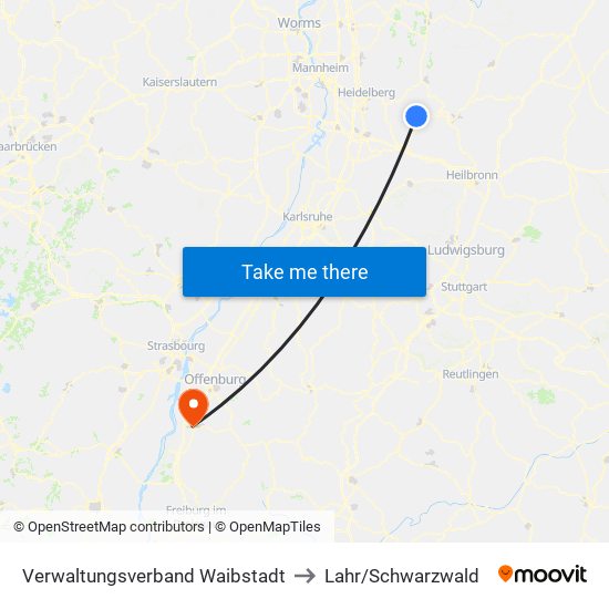 Verwaltungsverband Waibstadt to Lahr/Schwarzwald map