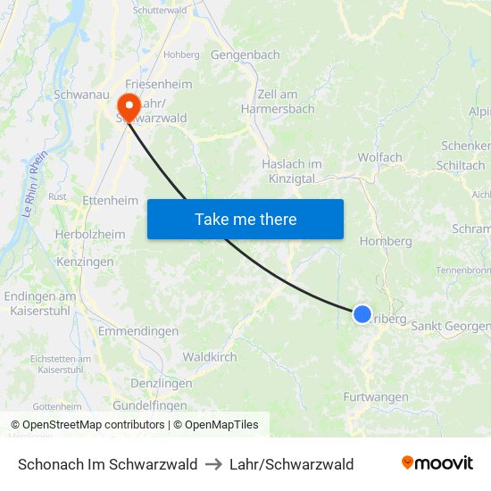 Schonach Im Schwarzwald to Lahr/Schwarzwald map