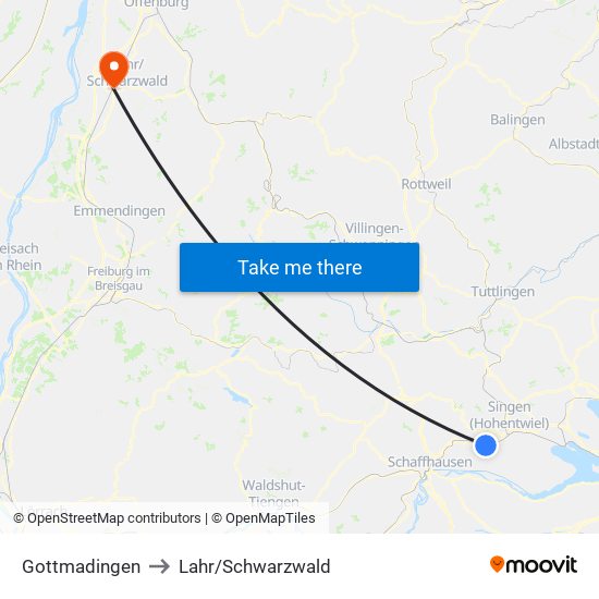 Gottmadingen to Lahr/Schwarzwald map