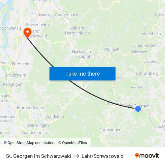 St. Georgen Im Schwarzwald to Lahr/Schwarzwald map