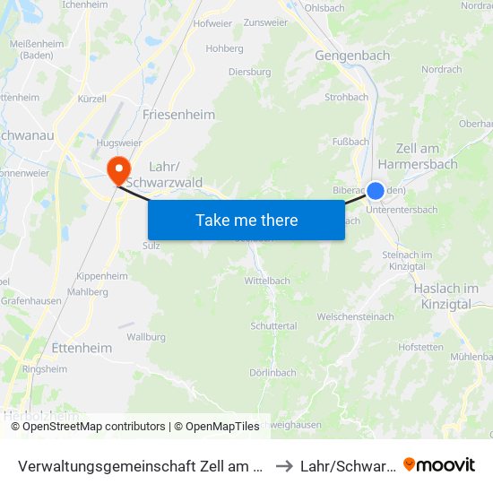 Verwaltungsgemeinschaft Zell am Harmersbach to Lahr/Schwarzwald map