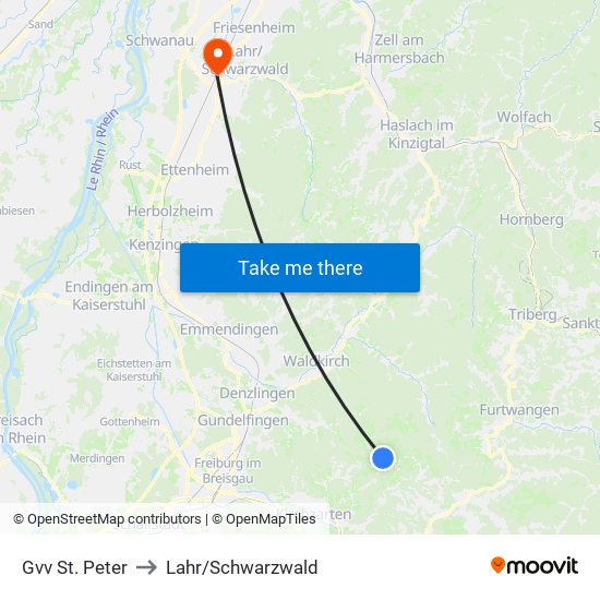 Gvv St. Peter to Lahr/Schwarzwald map