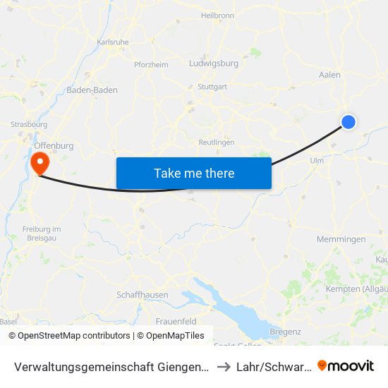 Verwaltungsgemeinschaft Giengen An Der Brenz to Lahr/Schwarzwald map