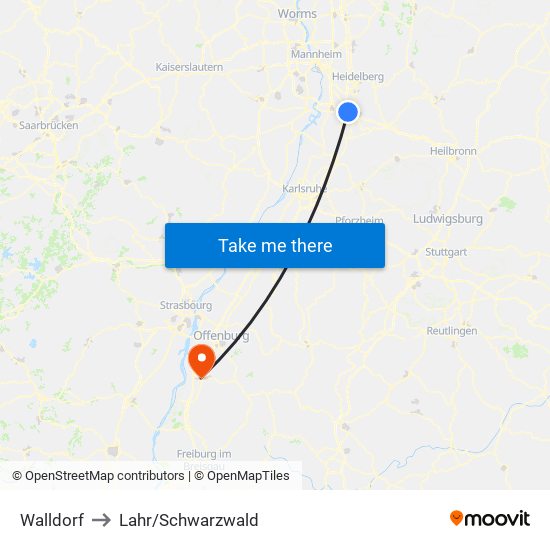 Walldorf to Lahr/Schwarzwald map