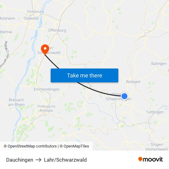 Dauchingen to Lahr/Schwarzwald map