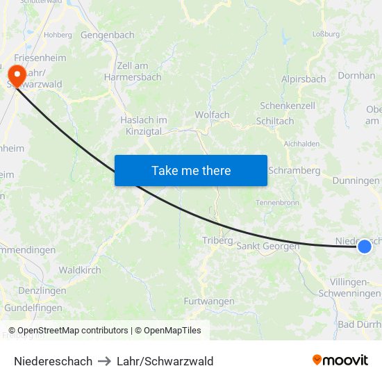 Niedereschach to Lahr/Schwarzwald map