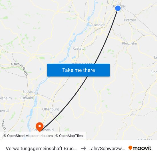 Verwaltungsgemeinschaft Bruchsal to Lahr/Schwarzwald map