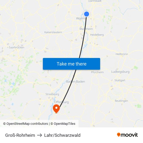 Groß-Rohrheim to Lahr/Schwarzwald map