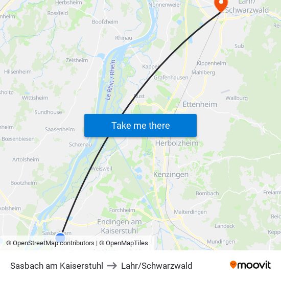 Sasbach am Kaiserstuhl to Lahr/Schwarzwald map