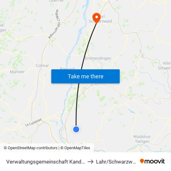 Verwaltungsgemeinschaft Kandern to Lahr/Schwarzwald map