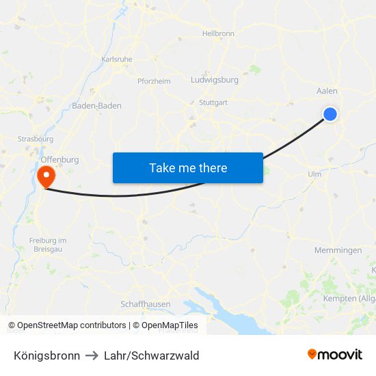 Königsbronn to Lahr/Schwarzwald map