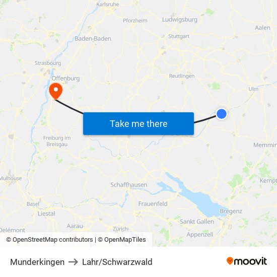 Munderkingen to Lahr/Schwarzwald map